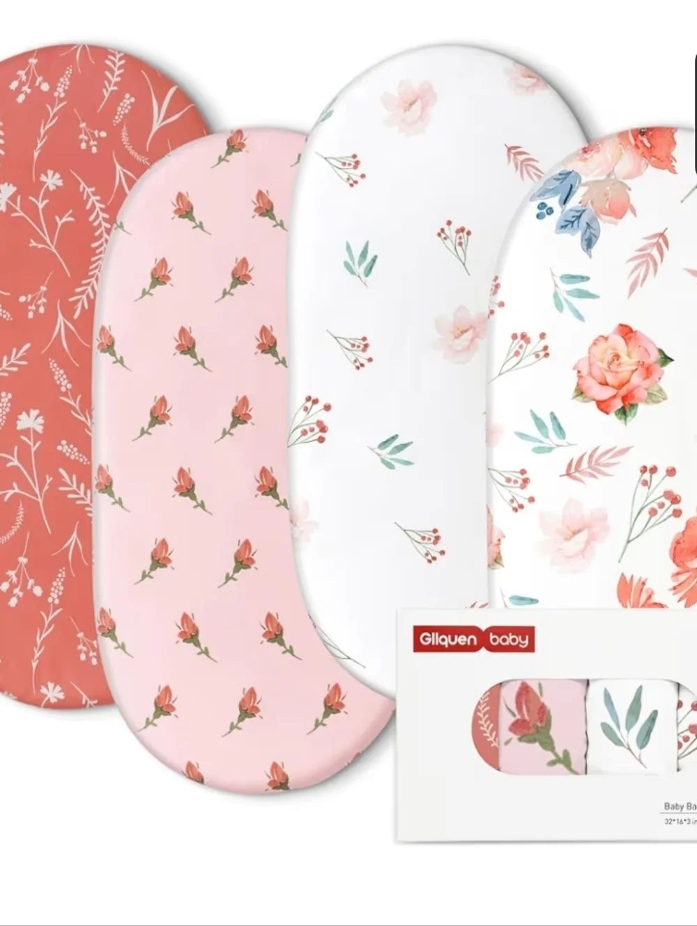 Gilquen Baby Floral Bassinet Sheet Set - Pink & White